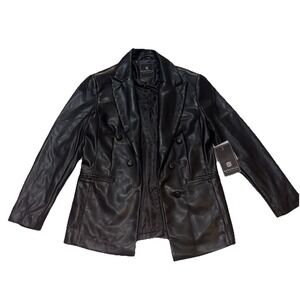 NWT Bagatelle Black Open Blazer Jacket Size Medium Faux Leather Double Breasted
